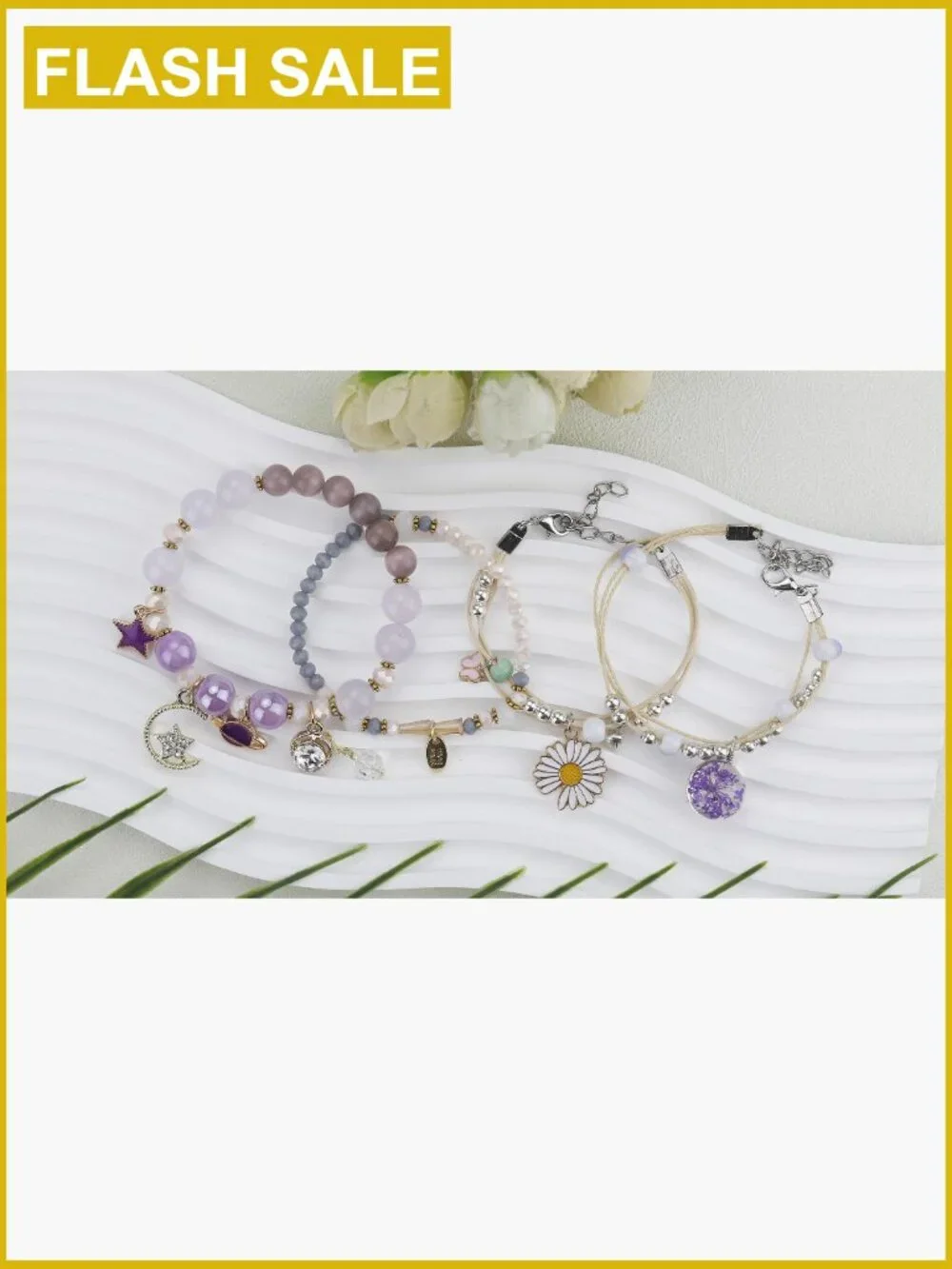 4 Adjustable Beaded Charm Bracelets Teen Girls Dainty Stretch Jewelry Set